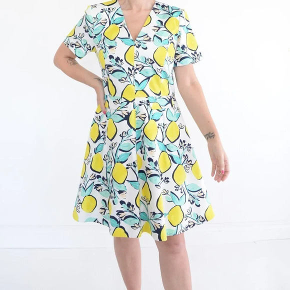 Draper James Lemon Orchard Love Circle White & Yellow Fit & Flare Dress 12 - Picture 2 of 15